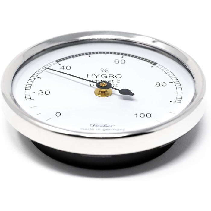 Fischer 150CR - Synthetic Hygrometer - 68mm Humidity Meter with chrome-colored plastic housing. Made in Germany