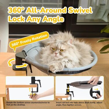 Підвісне ліжко для котів CATISM 360° - зручне котяче ліжко-гамак, сіре, 36x38 см, до 20 кг