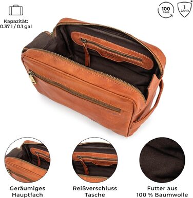 Шкіряна косметичка для подорожей Berliner Bags Vintage Kulturbeutel Tim XL, унісекс несесер для аксесуарів та гігієни, коричневий