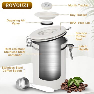 Герметична кавова банка з нержавіючої сталі, 1,8 л, з ложкою, для кави, чаю, горіхів, какао. Збереження свіжості