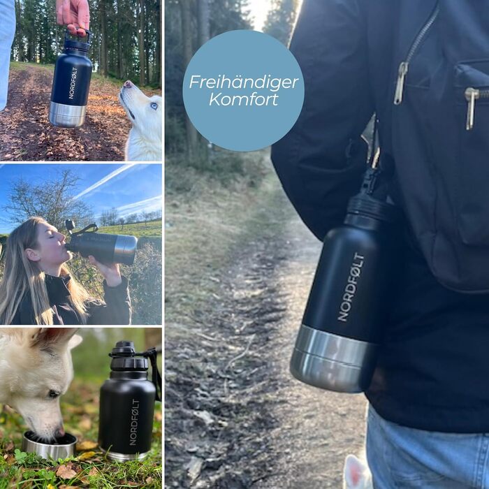 Водяна пляшка для собак на прогулянці 4-в-1, 950 мл, з мисками для води та корму, з нержавіючої сталі, BPA-Free