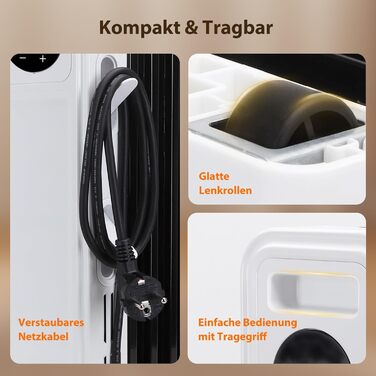 Електричний масляний радіатор Aigostar Snug 2500W з пультом керування, 13 ребер, термостат, 3 режими, ECO, таймер 24г, LED, захист від перекидання та перегріву