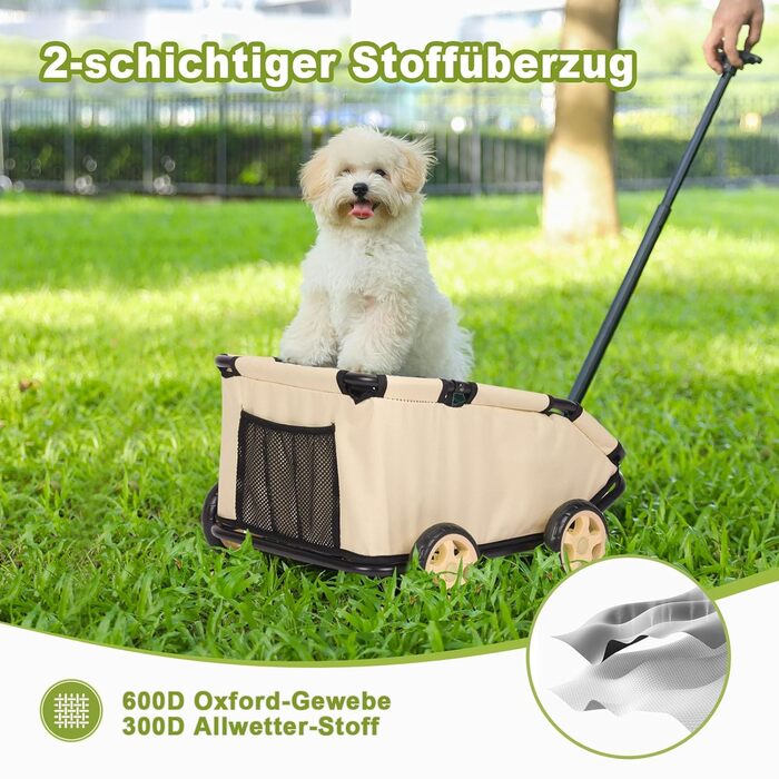 Міні-візок для тварин, складаний, багатофункціональний, з кишенькою та безпечним тросом (Хакі)