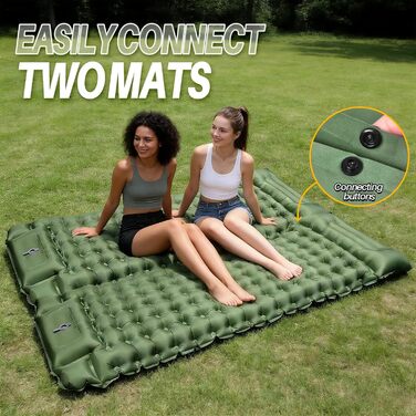 Каремат туристичний надувний Isomatte Camping 10 см з вбудованим насосом та подушкою, водонепроникний, антирозривний для кемпінгу, пляжу, подорожей, походу (Зелений)
