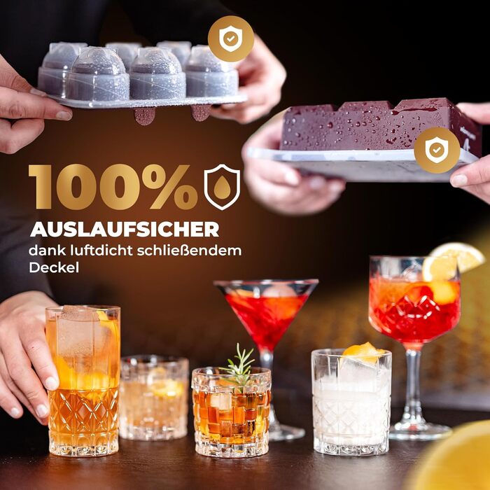 Neighbour's Friend Patented Ice Sphere Mold with Large Ice Cube Shape - XXL Ice Cube Molds for Whiskey, Rum & Cocktails - 6x Ice Spheres & 6x Ice Cubes Platinum Silicone - Dishwasher Safe