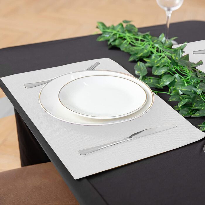 Rinpon Cloth Placemats Set of 8, Linen-Look Fabric Placemats - Machine Washable, Heat Resistant, Wrinkle-Free, Thick Polyester Kitchen Place Mats for Dining Table (White)