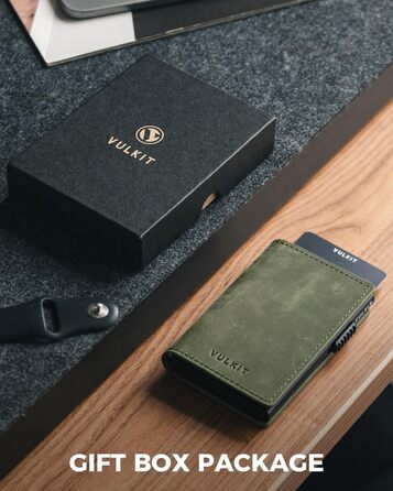 Гаманець-картхолдер VULKIT Pop-up RFID захист, шкіряний, оливково-зелений (Crazy Horse) на 11 карт та купюр