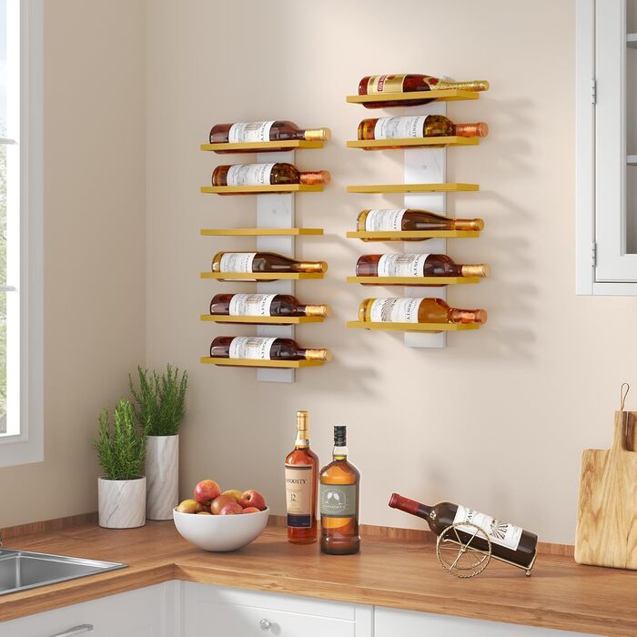Настінна полиця для вина FAVOOOSTY з 3 рівнями, металева, для 6 пляшок, золота