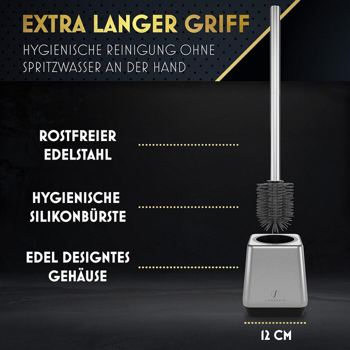 Силіконова щітка для унітазу з тримачем, кріплення на стіну без свердління, швидке висихання, гігієнічна, срібляста