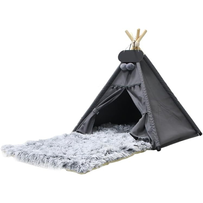 Зручне собаче намет Tipi з плюшевим матрацом, 50x50x60 см, темно-сірий