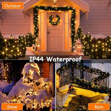Льо́нточна гірлянда на Різдво, 20 метрів, 200 LED, з таймером, 8 режимів, вологостійка, тепле біле світло, для прикраси ялинки, саду, дому