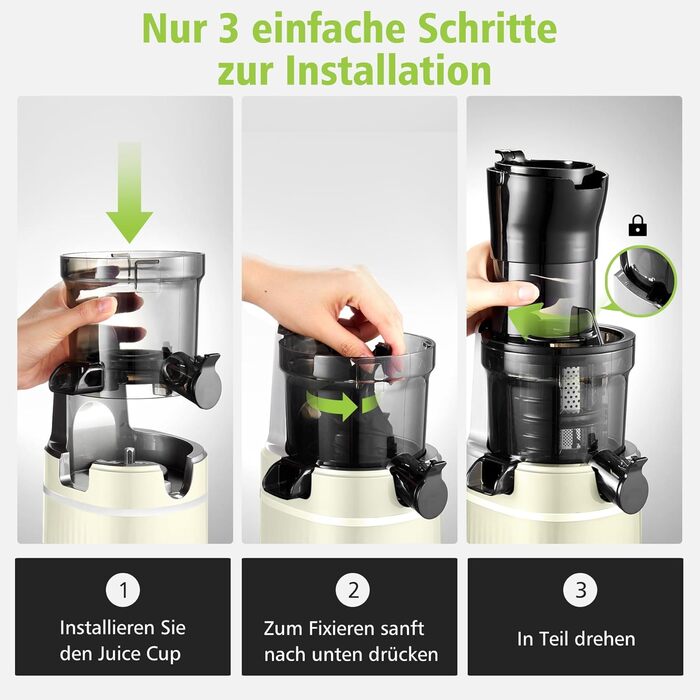 Соковижималка Aobosi Slow Juicer з реверсом, електрична, 80 мм отвір, для овочів та фруктів, 2000 Вт, тиха, BPA Free, жовта
