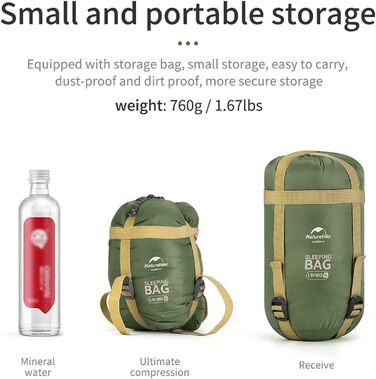 Спальний мішок Naturehike Ultraleicht: ультралегкий, 3-сезонний, 190x75/205x85 см, 680/760 г, для походів, кемпінгу, рюкзаків, 15°C, зелений XL