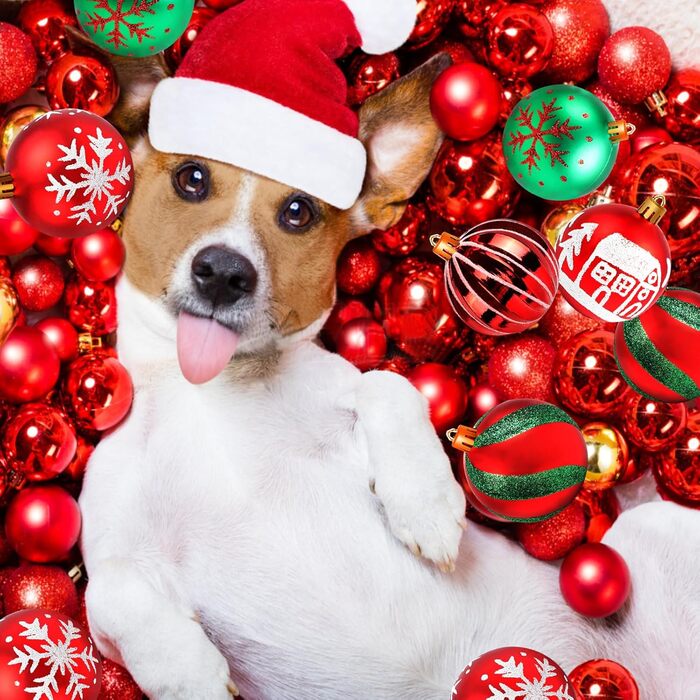 Набір прикрас на ялинку 44 шт: блакитні та срібні кулі різних розмірів (6см та 3см) для ялинки, внутрішнє та зовнішнє використання, декор для ялинки (червоний/зелений)