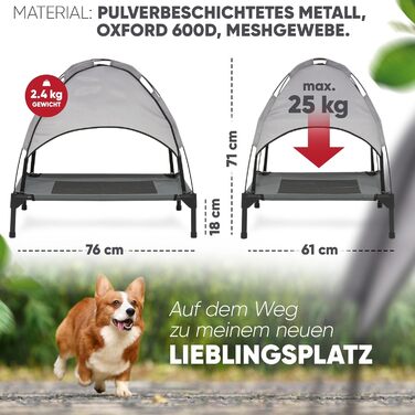 Підвищене лежак для собак з дахом, XL, 122x91x23/114 см, сірий, 520084 (L 76 x B 76 x H 18 см)