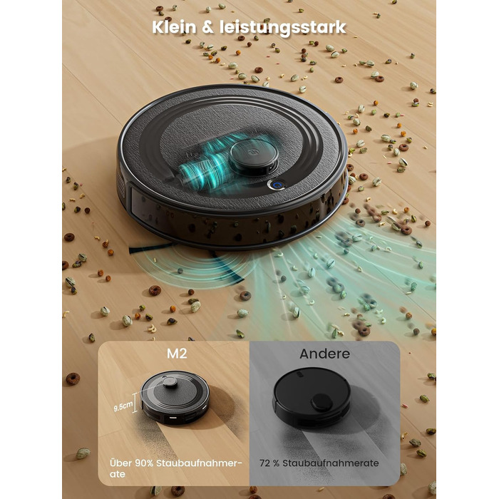 Робот-пилосос LEFANT M210PG з пультом дистанційного керування, потужність 2200Pa, для видалення шерсті тварин, з базою для зарядки, сумісний з Alexa та керуванням через додаток, час роботи 120 хвилин