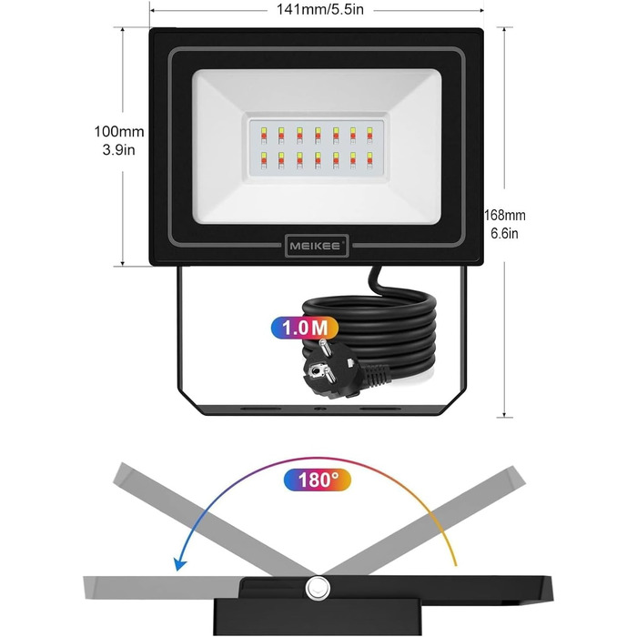 MEIKEE 25W RGB Spotlight with Remote Control, 30 Modes, 10 Colors, Memory Function, RGB Floodlight, IP66 Waterproof, 6 Brightness Levels, Bar, Party, Disco, Celebrations, Stage, Houses, Christmas, Halloween, 2PCS