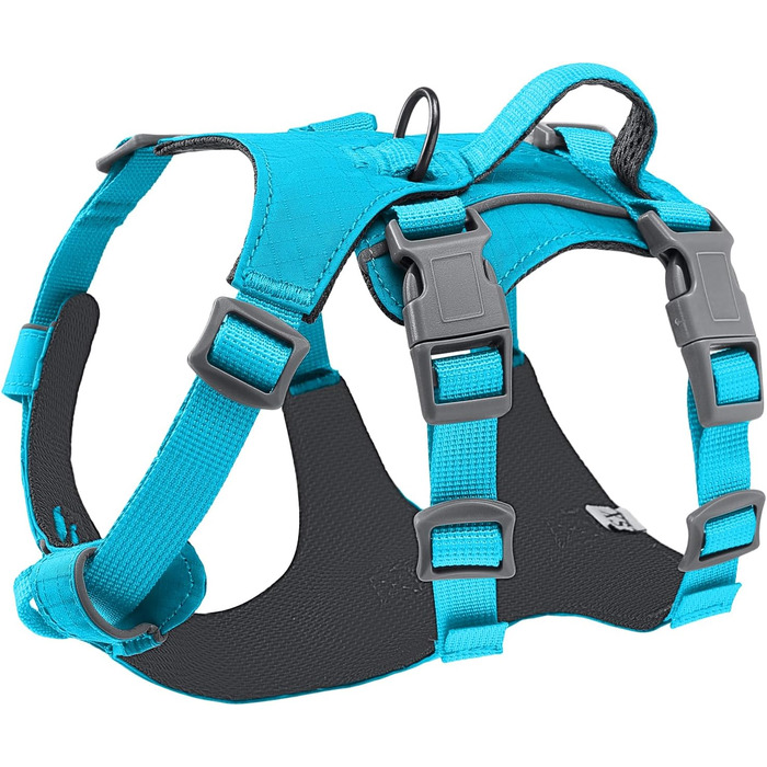 Нашийник для собак маленьких та середніх порід, не тягне, дихаючий, з ручкою, світловідбиваючий, нейлон, для прогулянок та повсякденного використання (Блакитний, L/XL)