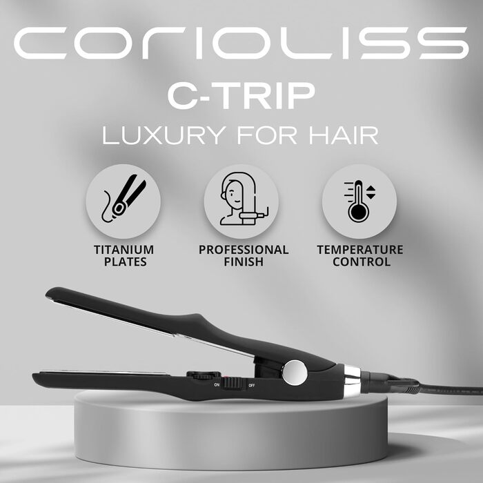 Випрямляч для волосся Corioliss C-Trip Titanium: професійний, з контролем температури, для тонкого волосся, міні-пластини (Чорний)