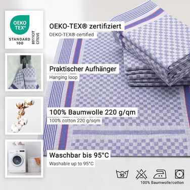 ZOLLNER 10-Piece Dishcloth Set, 50x100 cm, Cotton, Blue Checkered
