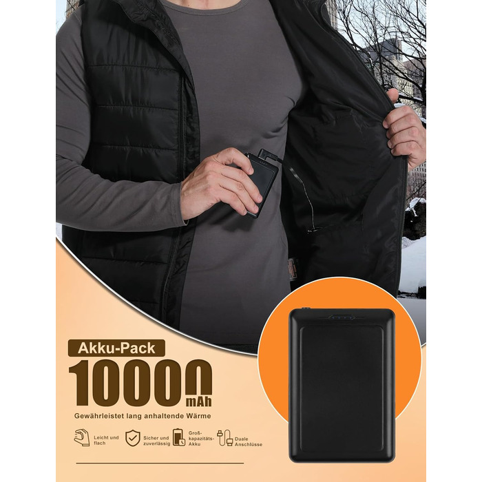 Обогревна жилетка Miss Doozy з Powerbank 10000mAh, 6 зон нагріву, 3 режими температури - для чоловіків та жінок, Outdoor, мотоцикл, туризм, XXL