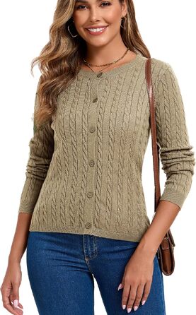 Жіночий кардиган Elegant Langarm з косами та ґудзиками, хакі, розмір XXL