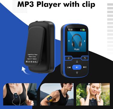 MP3 плеєр Bluetooth 5.3 з кліпсою, HiFi плеєр для спорту та дітей, 64GB, FM-радіо, диктофон, крокомір, екран 1.5