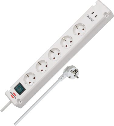 Стрічка живлення Brennenstuhl Bremounta з USB-C, 5 розеток, біла (з вимикачем, для монтажу на стіну, 2x та 3м кабель)