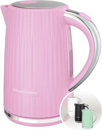 Russell Hobbs Kettle [1.7L 2400W] Eden White, Stainless Steel Accents (removable scale filter, push-button lid opening, water level indicator, illuminated switch, BPA free) Teakettle 27360-70 (Raspberry)