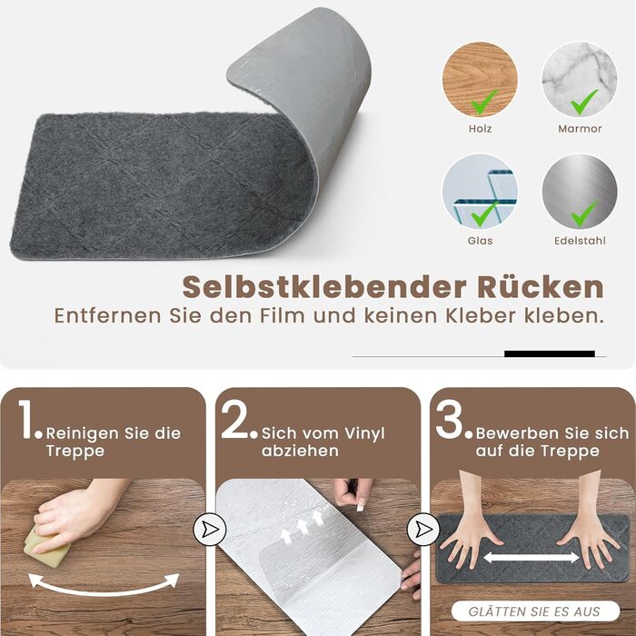 Килимочки на сходи без самоклеючого шару, 15 шт., антиковзаючі, нарізаються, багаторазові, для захисту дітей, літніх людей та домашніх тварин (темно-сірий, 55 см x 19 см)