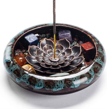 PIOSRTRR Incense Stick Holder-Lotus Incense Holder, Including Chakra Stones