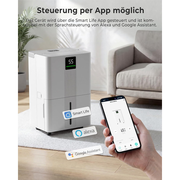 Осушувач повітря Airfish 30 л/добу, Smart WiFi, резервуар 5.5 л, з таймером та авторозморожуванням для дому, ванної та спальні