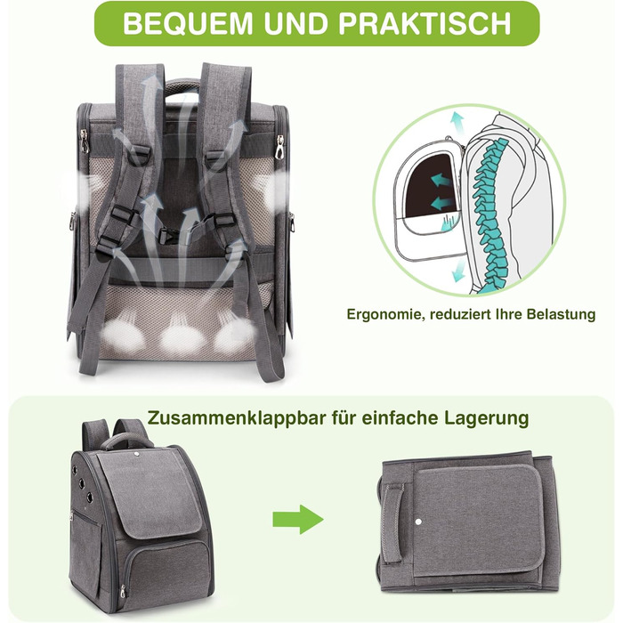 Рюкзак для котів та собак ALLSOPETS, складаний, дихаючий, з сонцезахистом. Ідеально для подорожей, кемпінгу та походів (Графітовий)