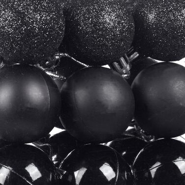 Relaxdays Christmas Baubles, Set of 100, Christmas Decoration, Matte, Glossy, Glittering, Christmas Tree Balls ∅ 3, 4 & 6 cm, Black, 10027269_46