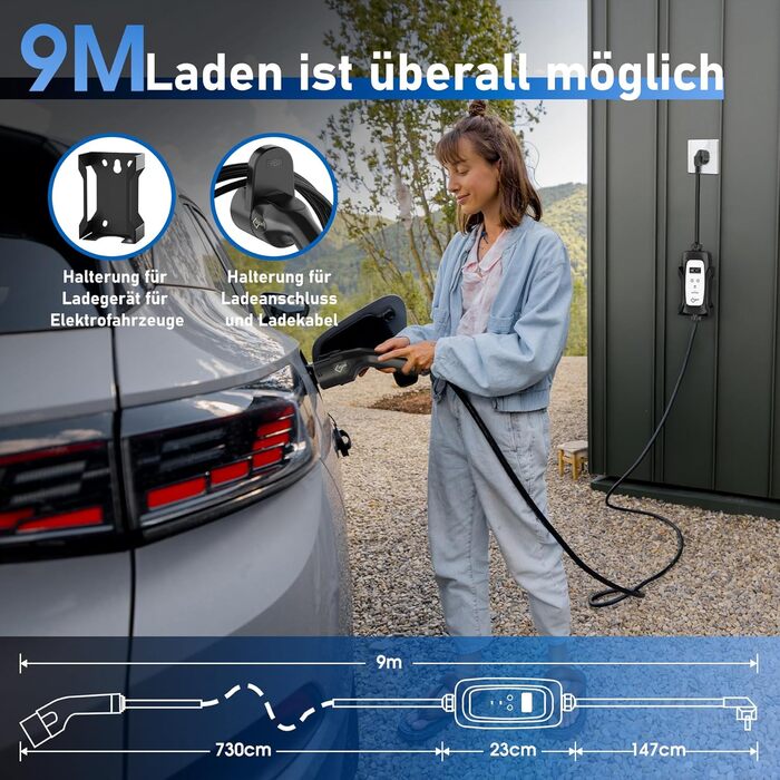 Кабель зарядки для електромобіля Schuko 3.6kW (5м, 16A) з регулюванням струму та дисплеєм | Підходить для ID.3, ID.4, Model 3/Y, ZOE, Q3/Q5 та інших електромобілів (EV/PHEV)