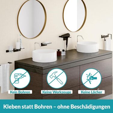 WEISSENSTEIN Badablage without Drilling - Stainless Steel Shelf for the Bathroom - 14 x 9.5 x 5 cm (14 cm, Black)