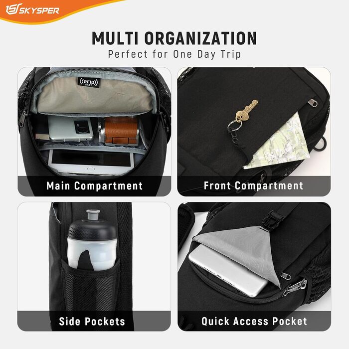 Сумка-слінг SKYSPER через плече унісекс, протикрадіжна нагрудна сумка Crossbody чорного кольору, розмір M