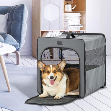 Транспортна переноска для собак Petsfit, сіра, M (61x46x53.5 см) з м'якою підстилкою