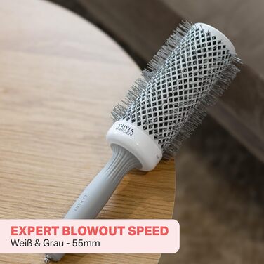 Кругла щітка Olivia Garden Expert Blowout Speed з керамічним покриттям, 55 мм, білий та сірий