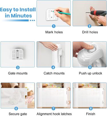 Захист від травм для дітей Nalezuns: розсувна сітка для дитячих воріт, 0-180 см, сірий колір