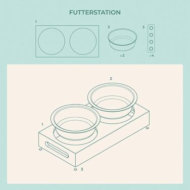 Станція для годування домашніх тварин LAUBLUST: підставка для мисок з бамбука, 2 нержавіючі миски | для собак та котів, розмір 31 x 15 x 6 см | M
