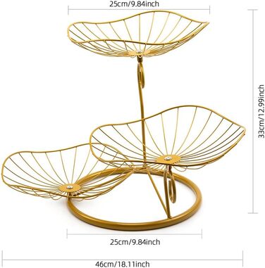 Етажерка для фруктів Evomosa з 3 ярусами: стильна та містка підставка для фруктів, снеків, золотава