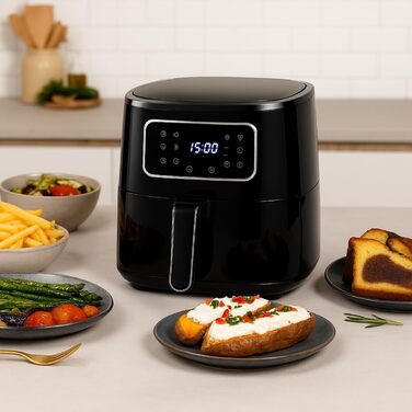 Фритюрниця Alpina Airfryer 4.5L з цифровим дисплеєм - фритюрниця без олії, 1450W, для 1-4 осіб, регулювання температури 80-200°C, таймер