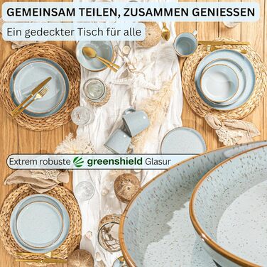 Набір посуду SÄNGER Rio Lagune 24 частини: 6 тарілок, 6 сніданок, 6 глибоких тарілок, 6 мисок для пасти, посуд для 6 осіб, блакитний, Steingut (фарфор)
