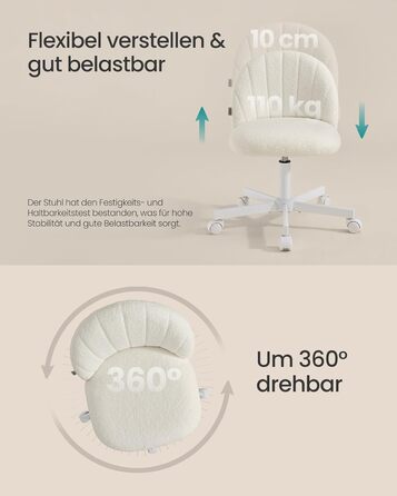 Офісний стілець SONGMICS з м'яким сидінням (фліс), регульована висота, кремово-білий - для дому, офісу, спальні