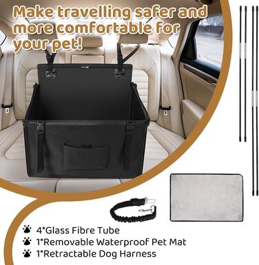 KYG Extra Stable Waterproof Non-Slip Dog Car Seat - Scratch Resistant with 4 Straps for Rear Seat - Reinforced Car Seat for Pets (M - 58x55x36cm)