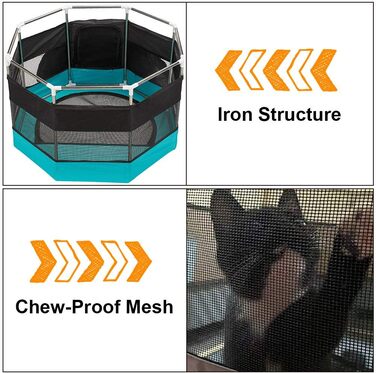 Клітка-загон для собак, котів, кроликів та морських свинок XhuangTech, з м'якого матеріалу, портативна, складана, з металевим каркасом, для цуценят, блакитна (87,6 x 87,6 x 54,9 см)