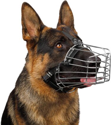 Намордник для собак BRONZEDOG для німецької вівчарки, сталевий, регульований, для середніх та великих собак, запобігає кусанню та гавкоту (M)
