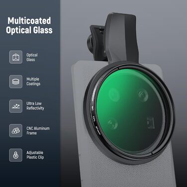 NEEWER 67mm Кріплення для CPL фільтра для смартфонів: циркулярний поляризаційний фільтр для об'єктивів камери, фотографія, сумісний з Android, Samsung Galaxy S25 Ultra, Google Pixel, Huawei, Xiaomi