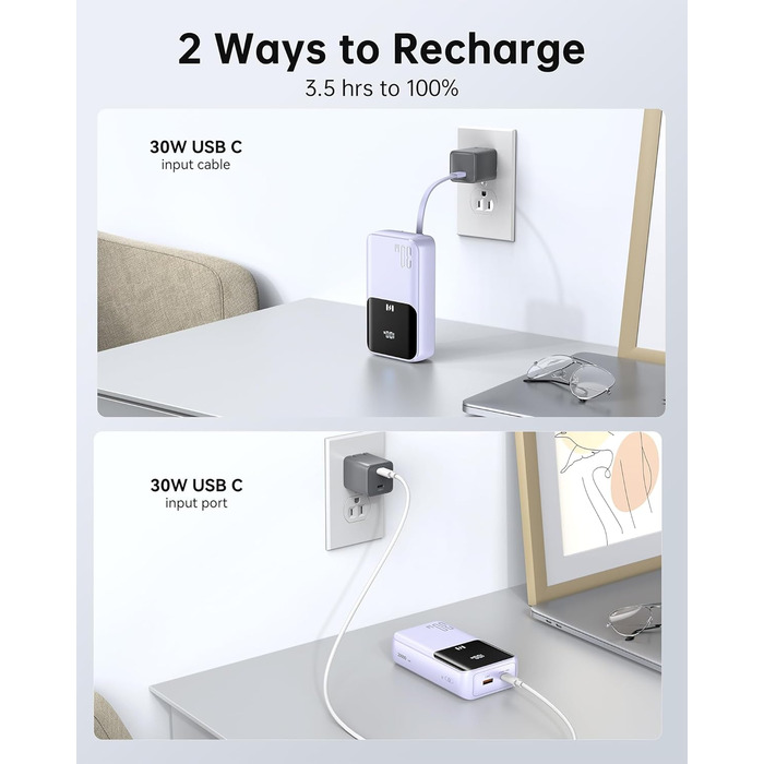 Power Bank Selore&S 20000mAh 30W з USB-C, LED дисплеєм, 4 виходами, Lila (фіолетовий)